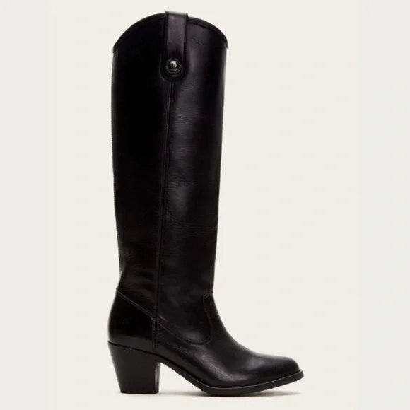 Frye Jackie Button Tall Black Leather Heeled Boot - Picture 6 of 7